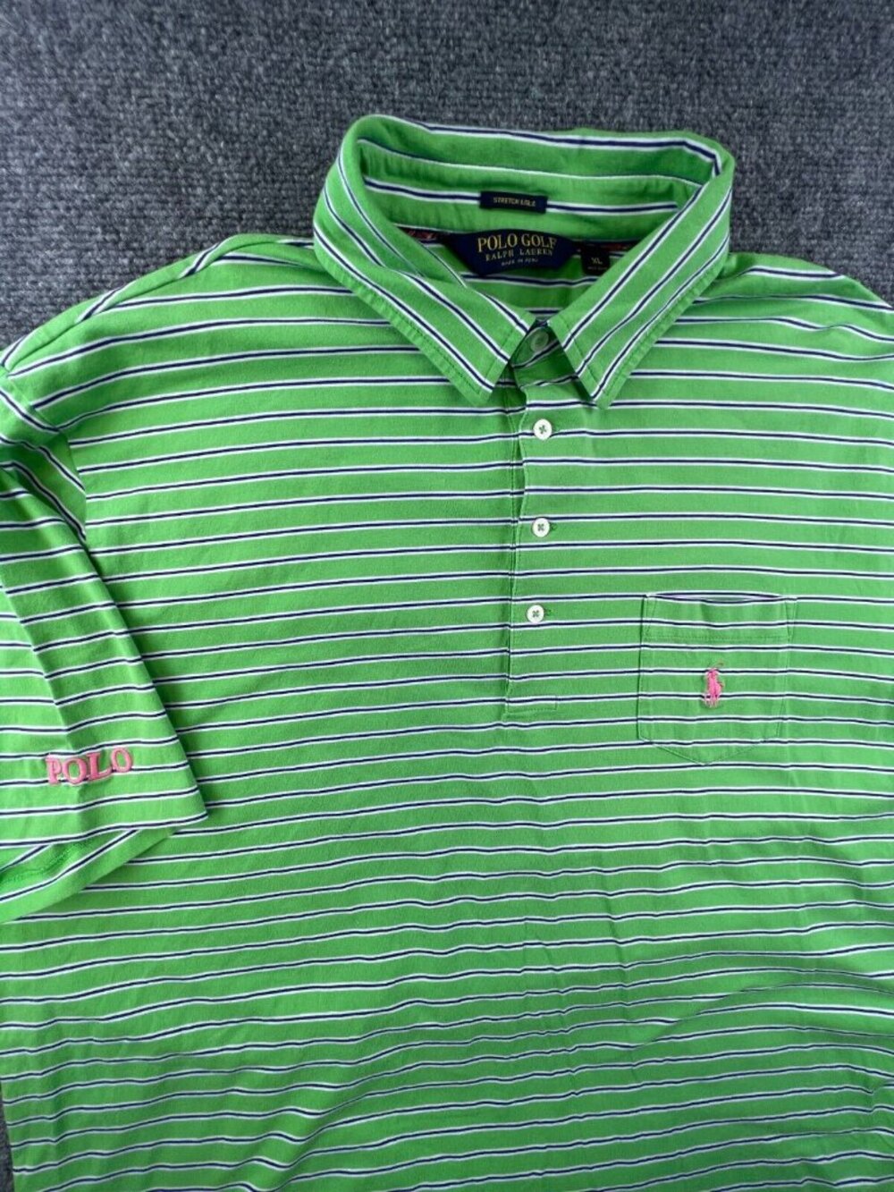 Polo Golf Ralph Lauren Polo Shirt Men XL Green Striped Cotton Stretch Lisle Peru